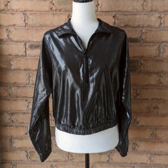 Shiny Black Metallic 1/4 zip jacket - Picture 1 of 5